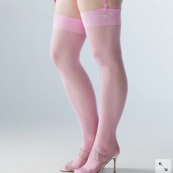 Savage X Fenty Heavy Pink Penthouse Suite High Waist Thong with Pink Thigh Highs - Picture 7 of 11
